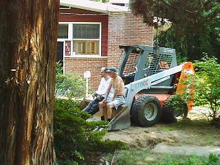 Stuart and his Dad, considering what to do with the stoop...