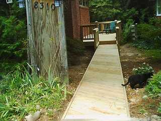 The new stoop and boardwalk, looking straight down the boardwalk from the main sidewalk